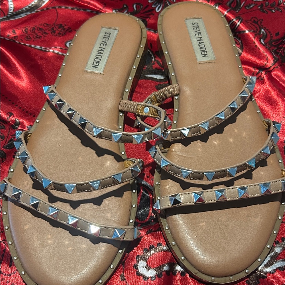 Steve Madden Brown Sandals with Silver Studs
